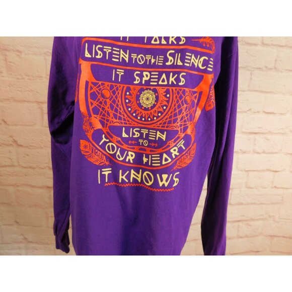 Tribal-Inspired Purple Long Sleeve Tee Listen To The Wind Purple Medium - Picture 4 of 12